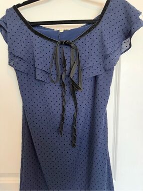 Current Air Navy Blue Polka Dot Midi Dress with Black Trim